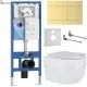 Унитаз с инсталляцией Roxen StounFix Dual Fresh 868633 с Porto 530155-01 и клавишей Velar 420300GB золото брашированное