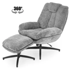 Кресло HALMAR DECLAN (кресло+подставка для ног) серый/черный