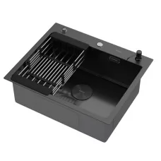Кухонная мойка Arfeka ECO AR 600*500 POP-UP+CL+DS BLACK DECOR VOLCANIC