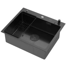 Кухонная мойка Arfeka ECO AR 600*500 POP-UP+CL F+DS BLACK DECOR VOLCANIC