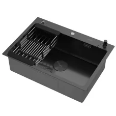 Кухонная мойка Arfeka ECO AR 700*500 POP-UP+CL+DS BLACK DECOR VOLCANIC