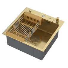 Кухонная мойка Arfeka ECO AR 500*500 POP-UP+CL+DS GOLD DECOR