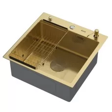 Кухонная мойка Arfeka ECO AR 500*500 POP-UP+CL F+DS GOLD DECOR