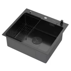 Кухонная мойка Arfeka ECO AR 550*500 POP-UP+CL F+DS BLACK DECOR VOLCANIC